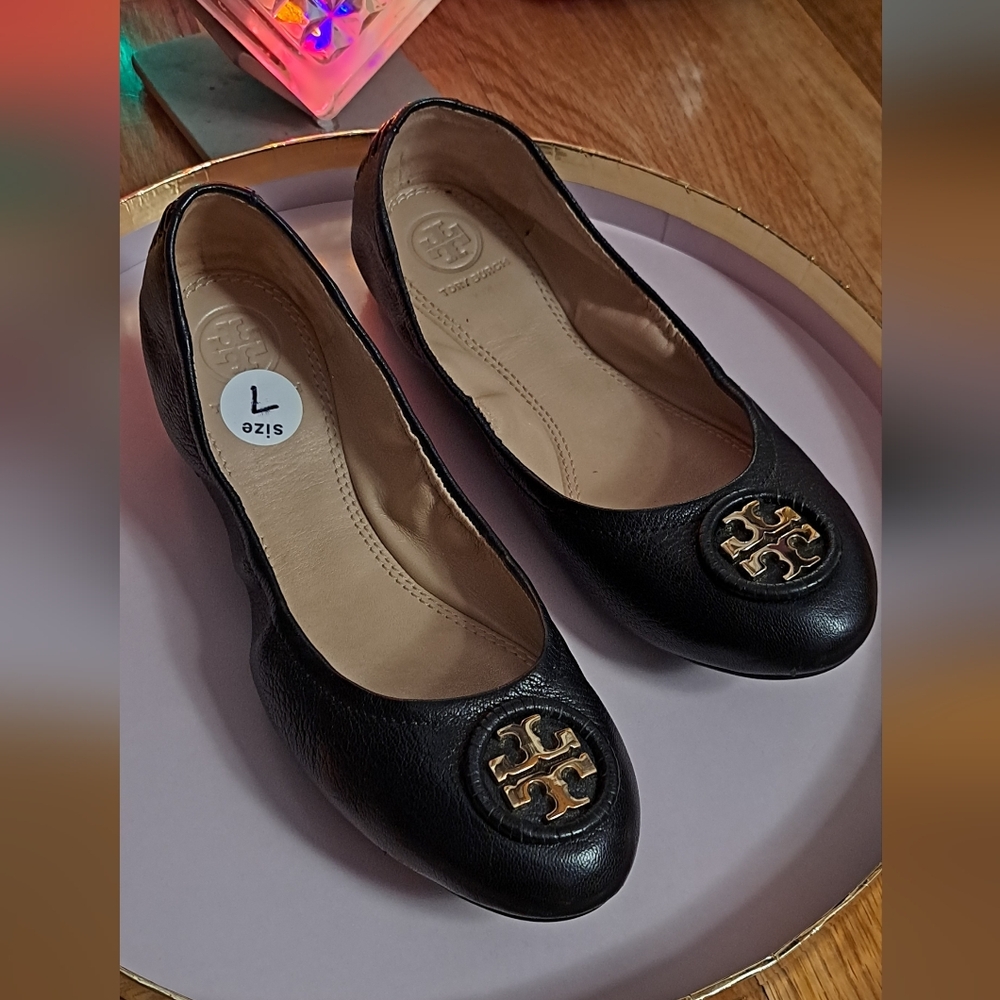 Tory Burch Black Leather Ballet Flats. Size 6 1/2